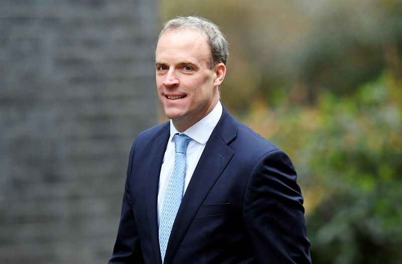 Dominic Raab arrives at Downing Street in London