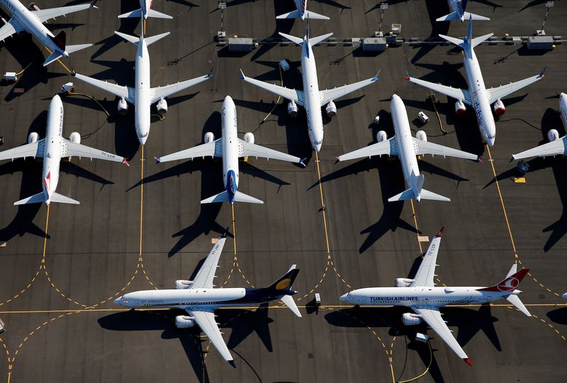 FILE PHOTO: Grounded Boeing 737 MAX aircraft are seen parked at Boeing Field in Seattle