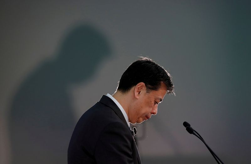 FILE PHOTO: Nissan Motor's CEO Makoto Uchida speaks at a news conference in Yokohama