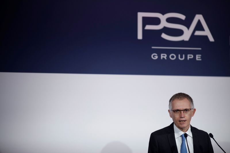 Carlos Tavares, chief executive officer of PSA Group, speaks during the annual results news