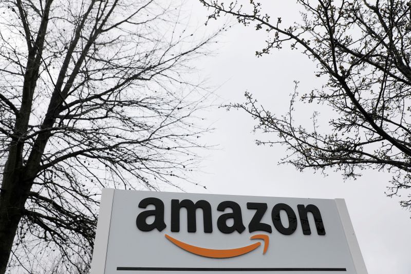 An Amazon package sits on a delivery truck in New York