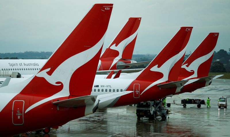 FILE PHOTO: Qantas aircraft are seen on the tarmac at Melbourne International Airport in