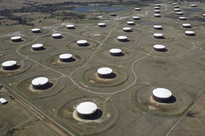FILE PHOTO: Crude oil storage tanks are seen from above at the Cushing oil hub in Cushing