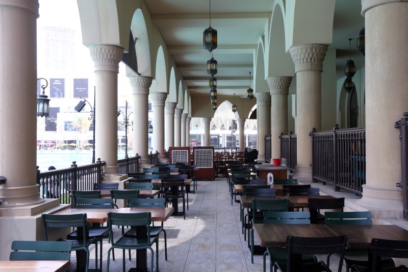 Restaurant patio sits empty outside Dubai Mall
