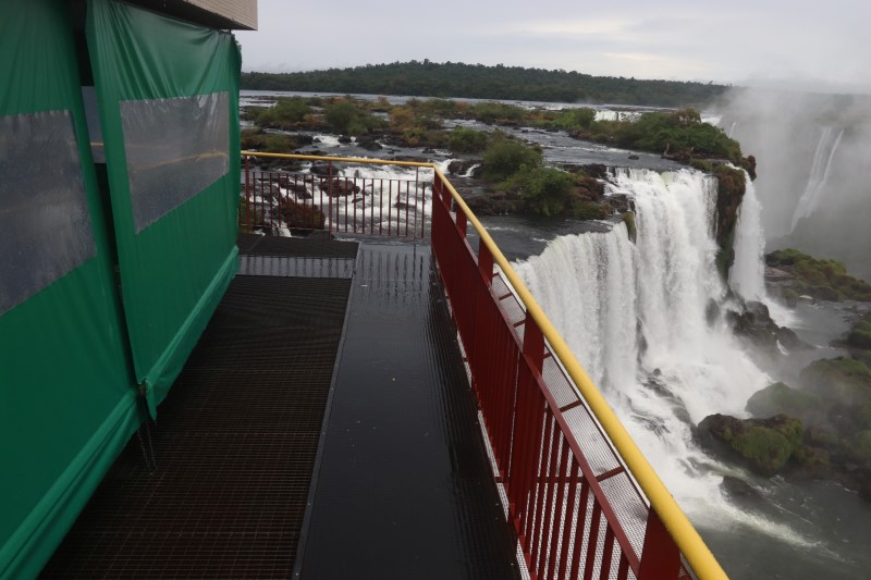 An empty observation platform at the Iguacu National Park is pictured after the its closure due