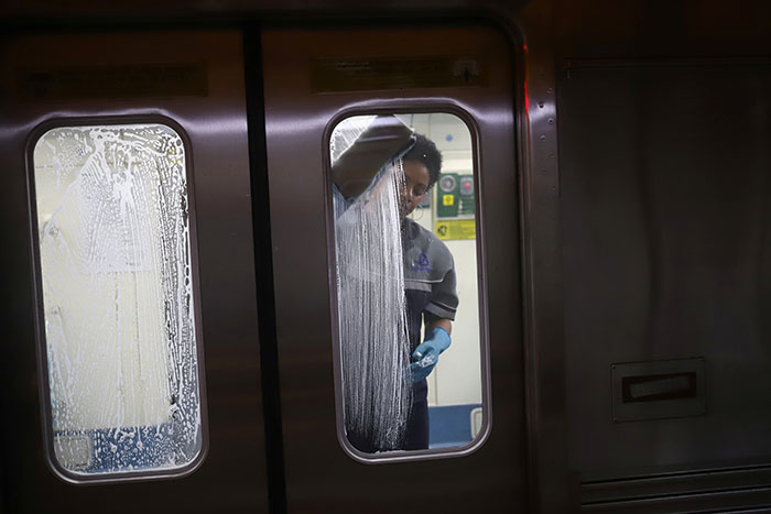 Passengers are pictured inside a public bus during the outbreak of the coronavirus disease