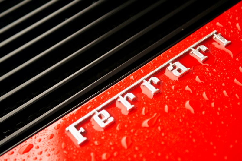 FILE PHOTO: The Ferrari insignia on a Ferrari Testarossa sports car