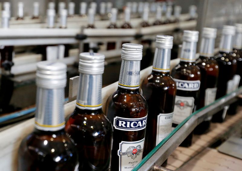 FILE PHOTO: Bottles of Ricard's aniseed-flavoured beverage are pictured at the Ricard