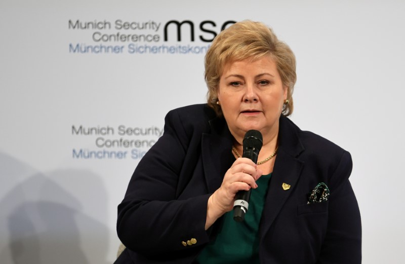 FILE PHOTO: Norway's Prime Minister Erna Solberg attends a panel during the annual Munich