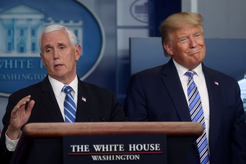 FILE PHOTO: U.S. President Trump, with Pence, leads the daily coronavirus response briefing at