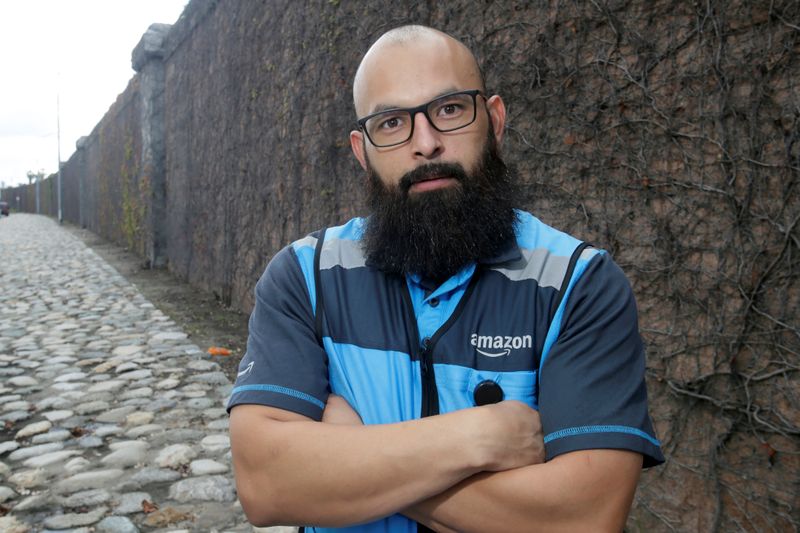 Joseph Alvarado makes deliveries for Amazon during the outbreak of the coronavirus disease