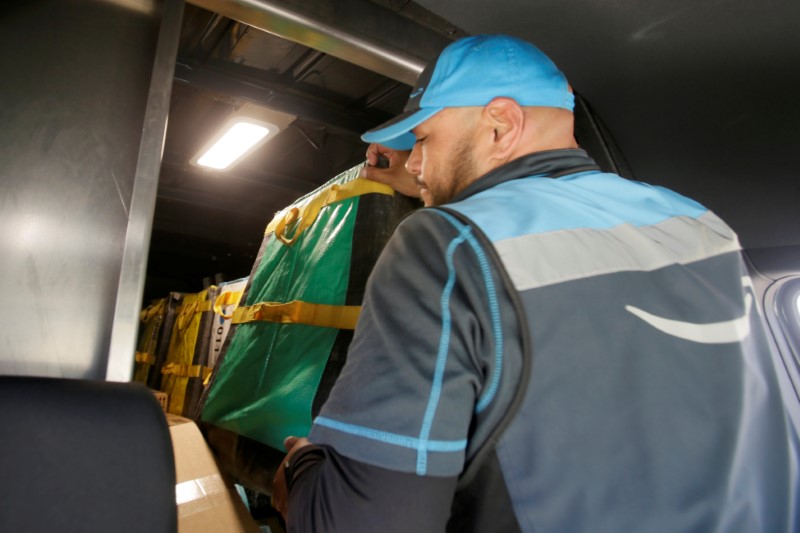 Joseph Alvarado makes deliveries for Amazon during the outbreak of the coronavirus disease