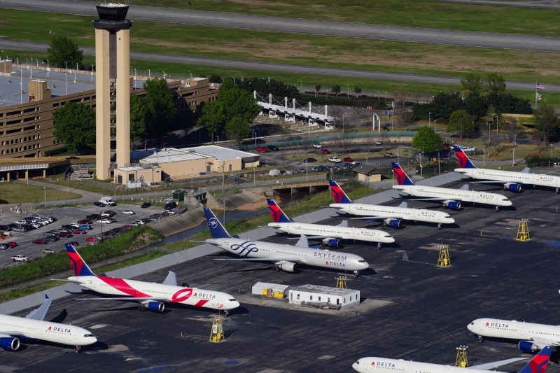 Delta Air Lines passenger planes parked in Birmingham