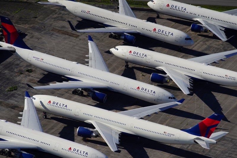 Delta Air Lines passenger planes parked in Birmingham