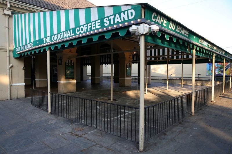 FILE PHOTO: An empty view of the 24-hour French Quarter restaurant Cafe Du Monde amid the