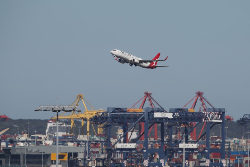 A Qantas plane takes off from Kingsford Smith International Airport in Sydney