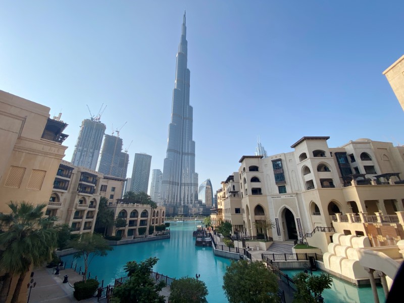 A general view shows the area outside the Burj Khalifa, the world's tallest building, mostly