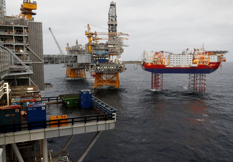 FILE PHOTO: Equinor's Johan Sverdrup oilfield platforms and accommodation jack-up rig Haven are