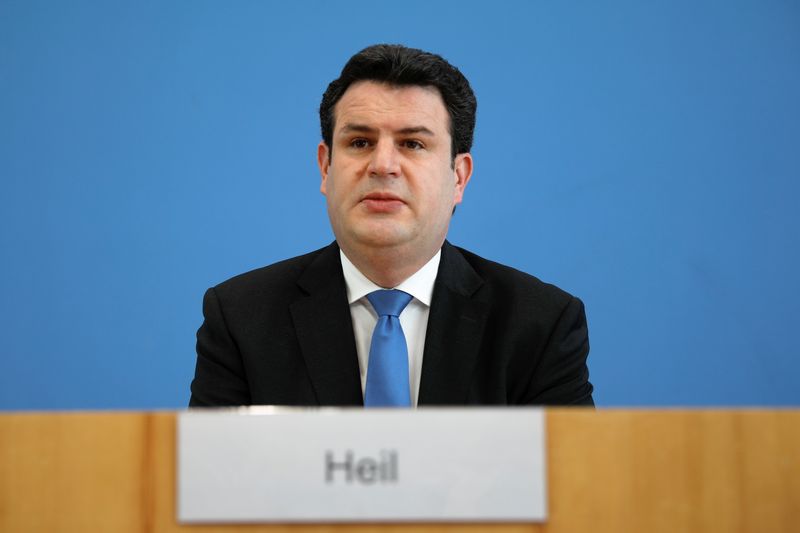 German Labor Minister Hubertus Heil attends a news conference about the situation at the job