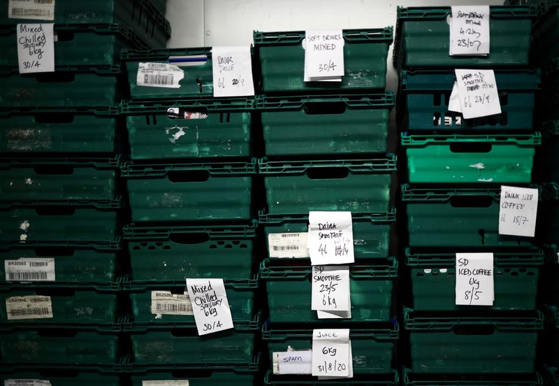 Fresh chicken is seen packed in a crate ready for distribution at the FareShare food