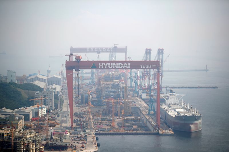 FILE PHOTO: Giant cranes of Hyundai Heavy Industries are seen in Ulsan
