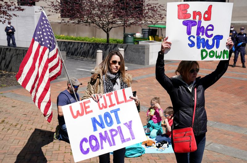 Demonstrators protest coronavirus lockdown measures in Richmond, Virginia
