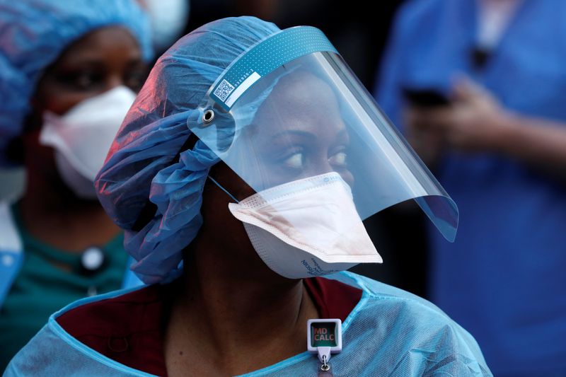 NYPD police thank healthcare workers at NYU Langone Medical Center during outbreak of