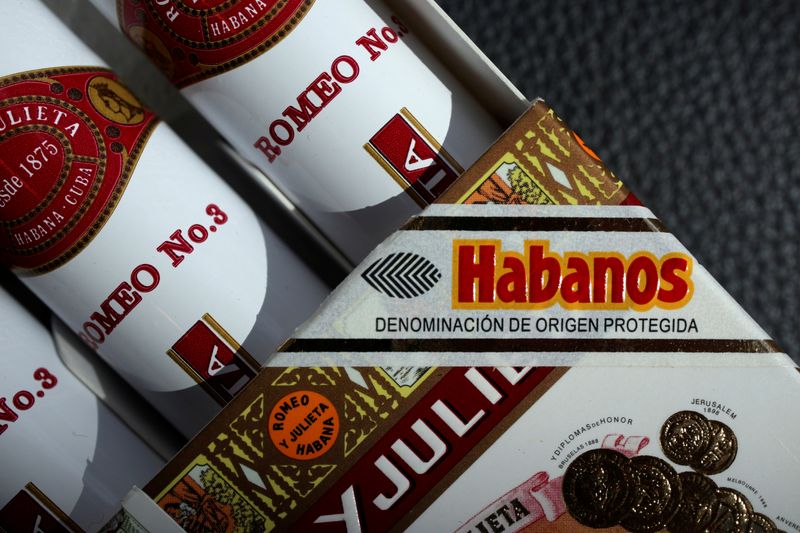 FILE PHOTO: Montecristo cigars are on display in a tobacco store in Vienna