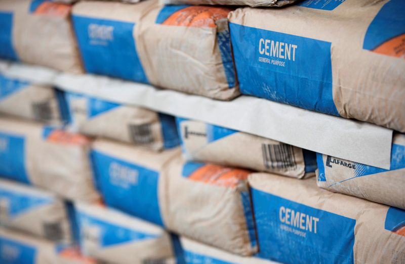 FILE PHOTO: Bags of cement are seen at the Vauxhall depot of building material supplier Travis