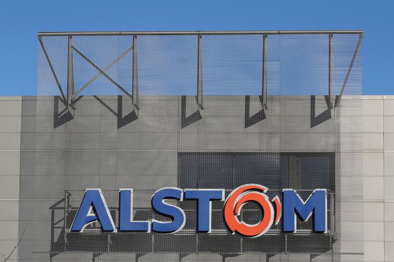 FILE PHOTO: A logo of Alstom is seen at the Alstom's plant in Semeac near Tarbes