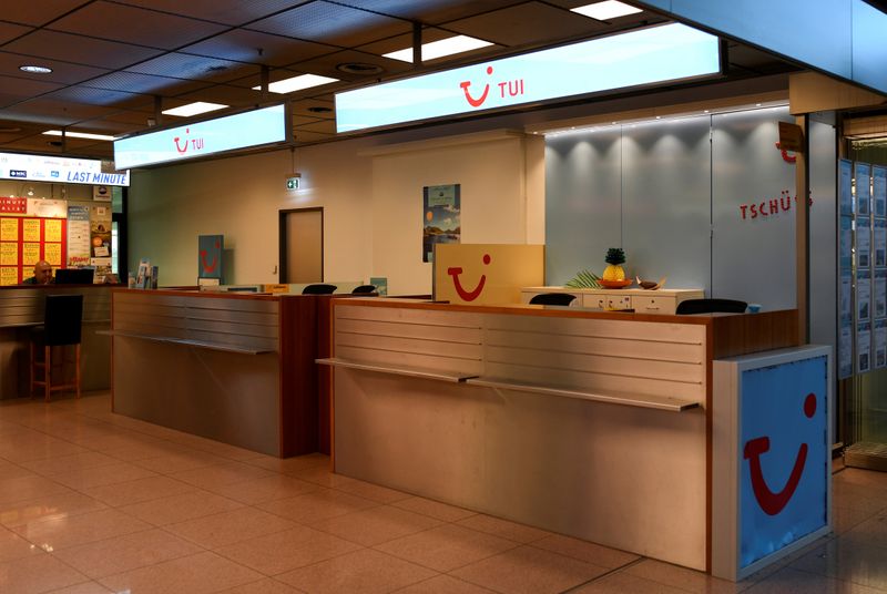 FILE PHOTO: A closed counter of the German travel company TUI is seen at the