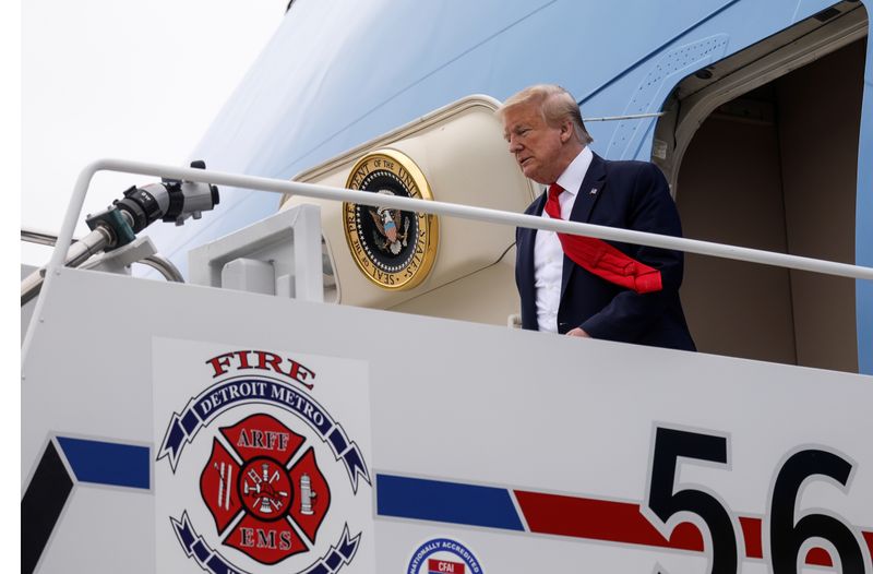 U.S. President Trump arrives at Detroit International Airport prior to visiting Ford