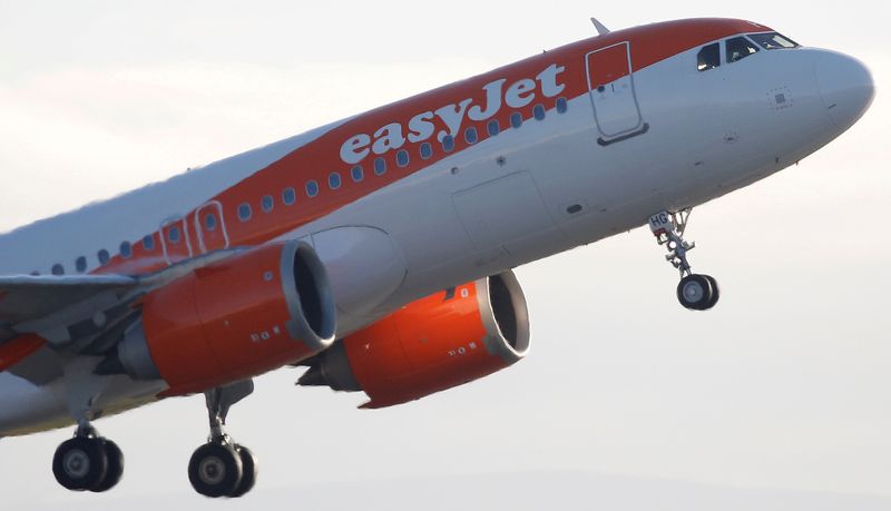 FILE PHOTO: An Easyjet plane takes off from Manchester Airport in Manchester