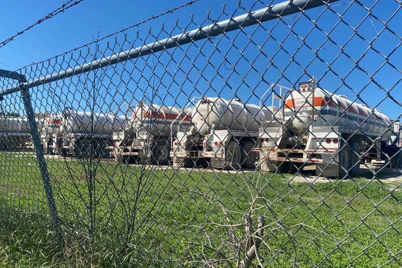 Oilfield equipment is parked at a Basic Energy Services site in Karnes County