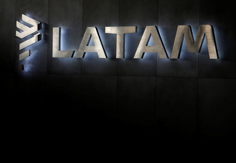 LATAM airlines logo, is seen inside of the Commodore Arturo Merino Benitez International