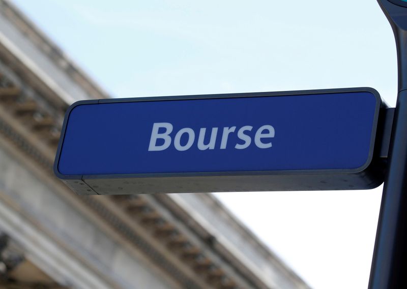 FILE PHOTO: The word Bourse is seen on a sign near the Palais Brongniart, former Paris Stock