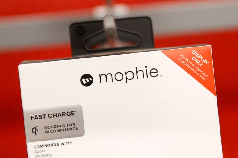Boxes of Mophie charging devices, which is owned by ZAGG Inc, are displayed in a store in