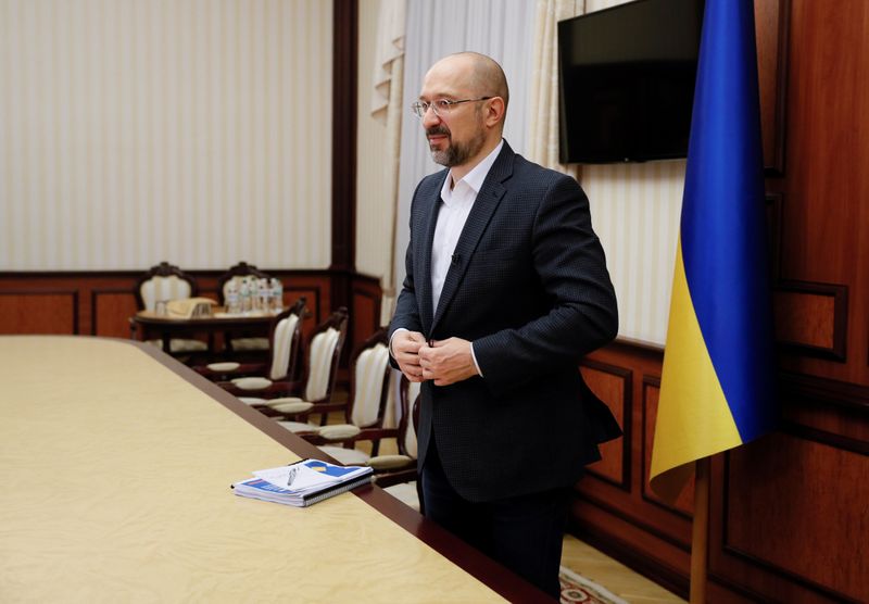Ukraine's Prime Minister Shmygal speaks during an interview in Kiev