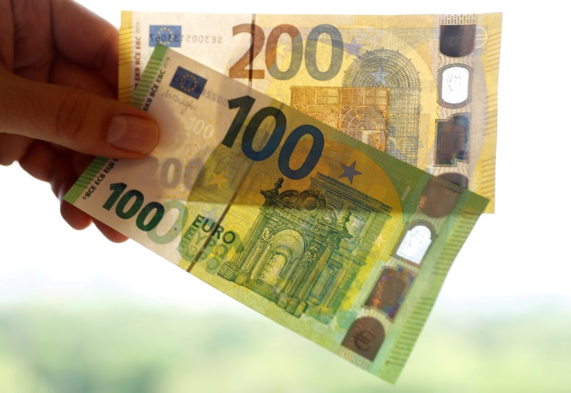 FILE PHOTO: The new 100 and 200 euro banknotes are presented at the headquarters of Germany's