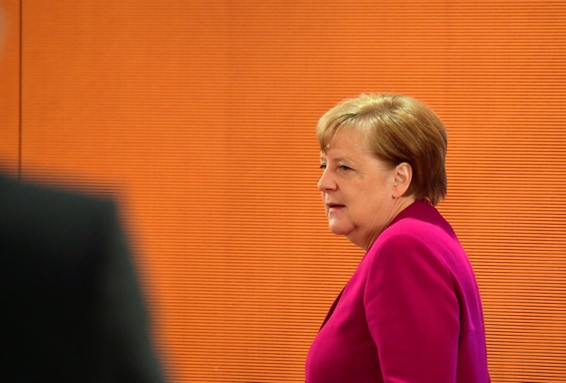 German Chancellor Angela Merkel arrives at the weekly cabinet meeting at the Chancellery