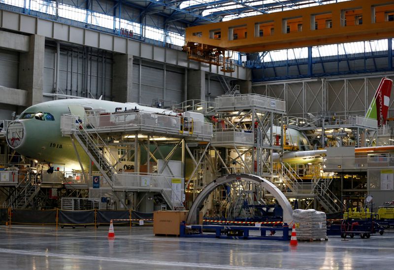 FILE PHOTO: A view shows the first Fiji Airways A350 XWB airliner at the aircraft builder's