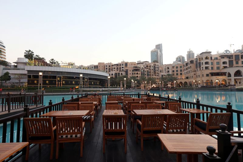 FILE PHOTO: Restaurant patio sits empty outside Dubai Mall