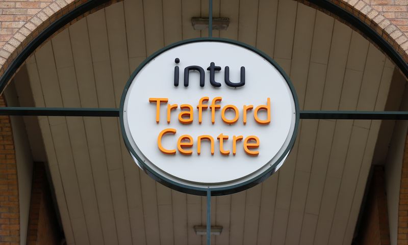 A logo of the Intu Trafford Centre is pictured, as Intu eyes possible administration in fight