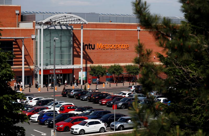 Logo of the Intu Metrocentre is pictured near the entrance to the Red Mall in Metrocentre