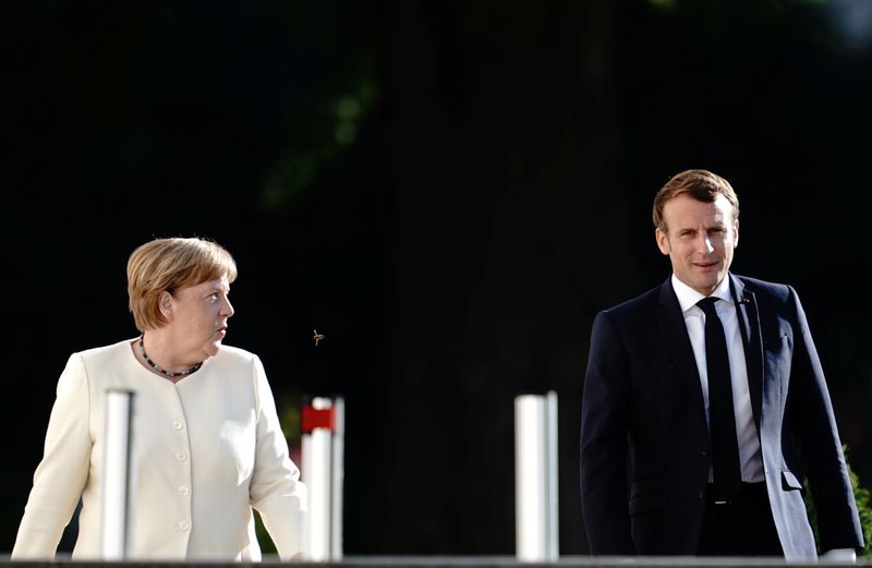 German Chancellor Angela Merkel and French President Emmanuel Macron meet at Meseberg castle