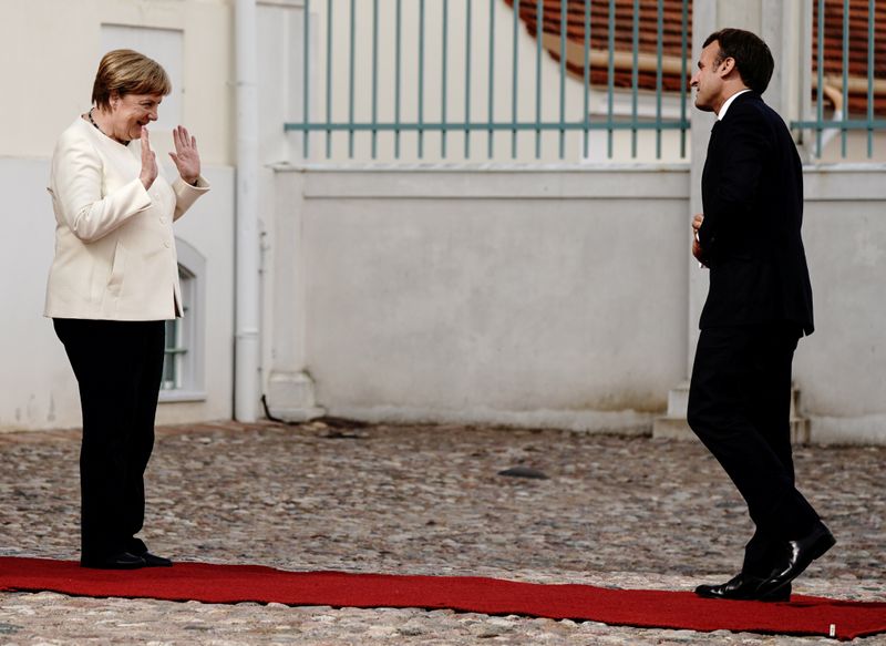 German Chancellor Angela Merkel and French President Emmanuel Macron meet at Meseberg castle