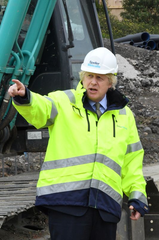 Britain's Prime Minister Boris Johnson visits the Speller Metcalfe's building site in Dudley